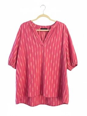 Lane Bryant Fuchsia and Light Pink Striped V-Neck Tunic